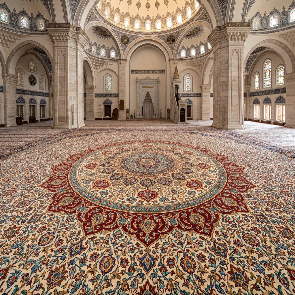 Göbekli desenli cami halısı - cami zemin uygulaması