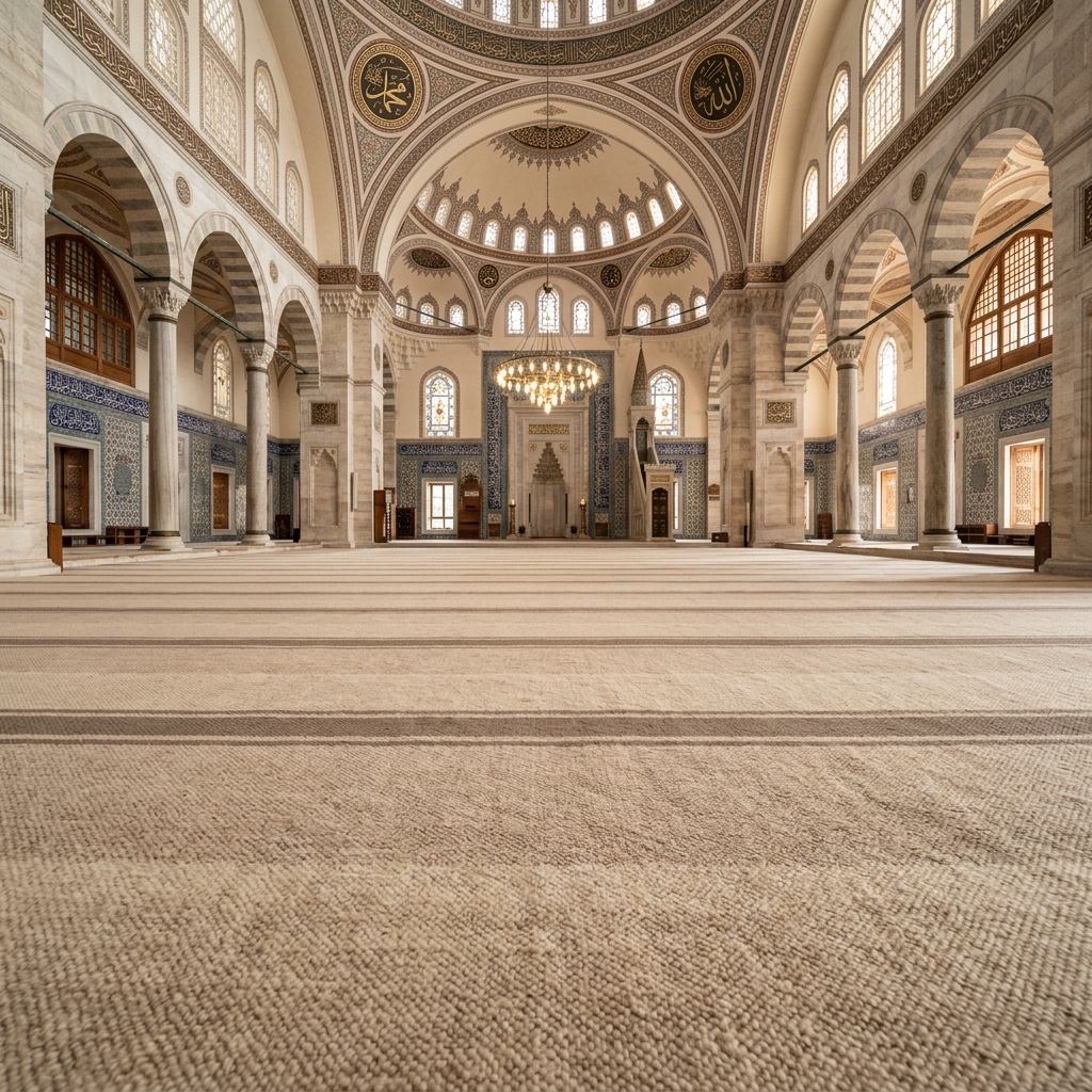 Naturel yün cami halısı - doğal iplik dokuma